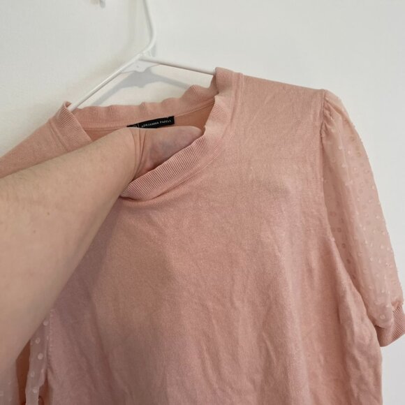 ADRIANNA PAPELL Clip Dot Puff Sleeve Knit Top Blush Pink Short Sleeve Balletcore - Picture 7 of 16